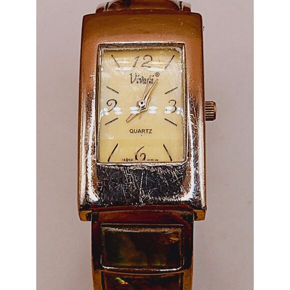 1980s Accutime K977 Vivani Abalone Inset Vintage Cuff Bracelet Watch - Picture 11 of 11